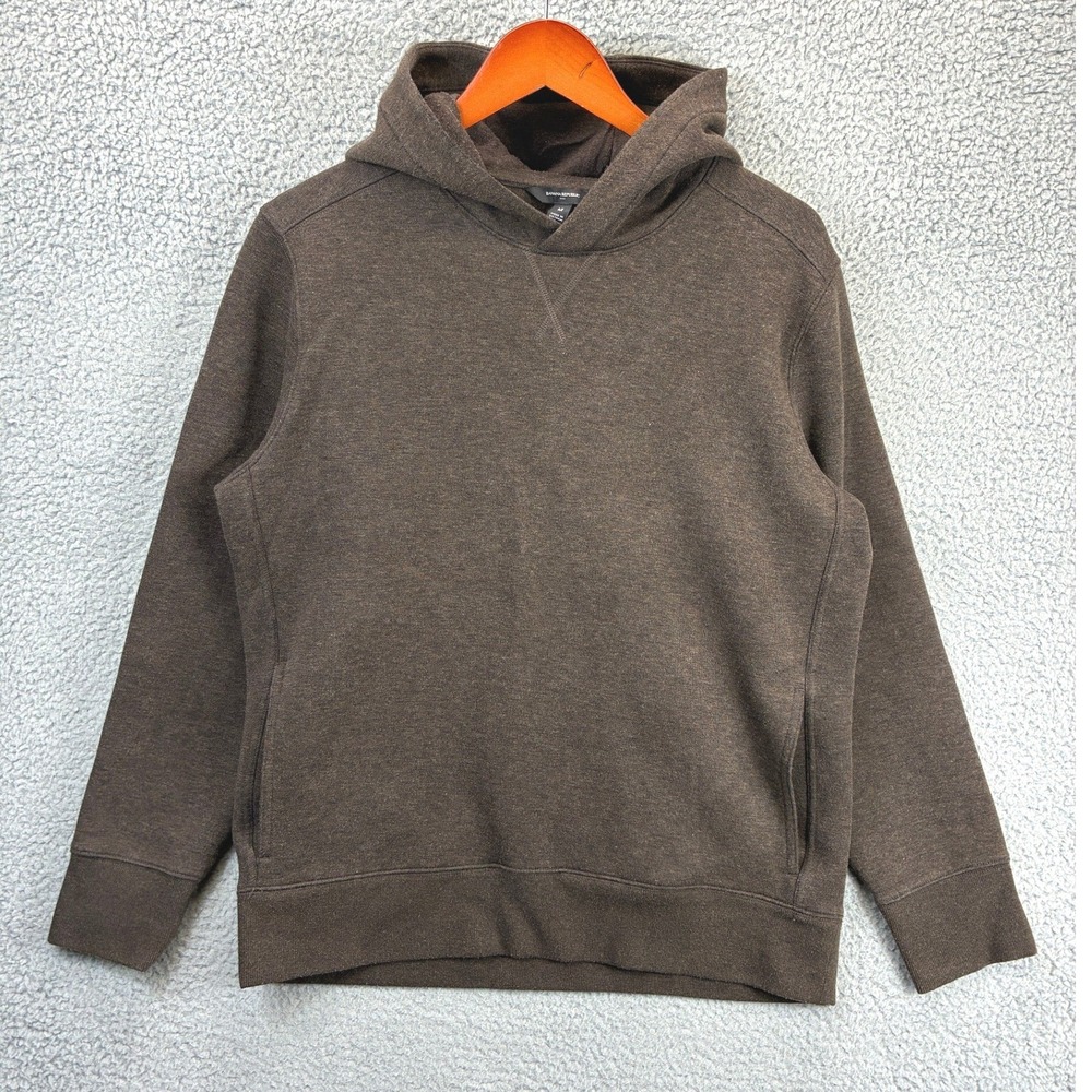 Banana Republic Ribbed Fleece Hoodie Mens M Brown Pullover Sweatshirt Casual